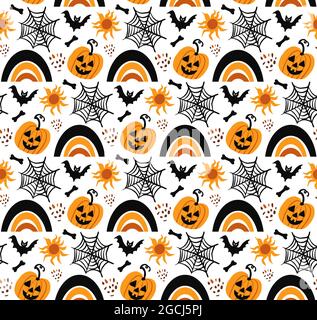 Motif abstrait Happy halloween Boho sans coutures. Style de dessin à la main de l'imprimé magique mystique de Bohême. Esthétique contemporaine créative et sans fin Illustration de Vecteur