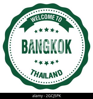 BIENVENUE À BANGKOK - THAÏLANDE, mots écrits sur le timbre rond vert de l'insigne Banque D'Images