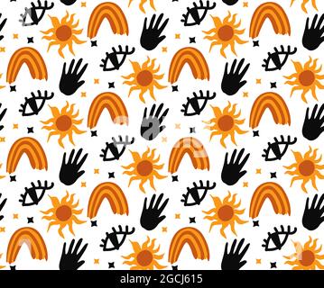 Motif abstrait Happy halloween Boho sans coutures. Style de dessin à la main de l'imprimé magique mystique de Bohême. Esthétique contemporaine créative et sans fin Illustration de Vecteur