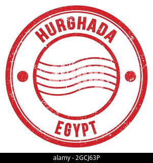 HURGHADA - ÉGYPTE, mots écrits sur le timbre postal rond rouge Banque D'Images