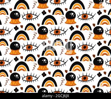 Motif abstrait Happy halloween Boho sans coutures. Style de dessin à la main de l'imprimé magique mystique de Bohême. Esthétique contemporaine créative et sans fin Illustration de Vecteur