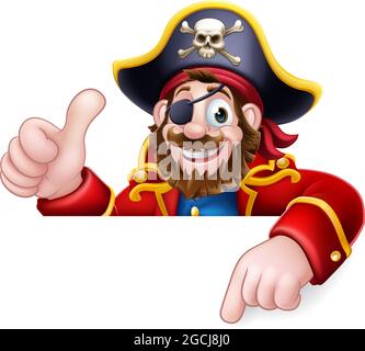 Pirate Captain Cartoon Peeking Sign Contexte Illustration de Vecteur
