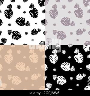 Ensemble de motifs sans couture avec silhouettes de feuilles de plantes tropicales Monstera. Ornement pour la décoration et l'impression sur le tissu. Elément de conception. Vecteur Illustration de Vecteur