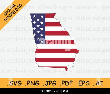 Carte de Géorgie sur drapeau américain. GA, USA State Map on US Flag. Icône EPS Vector Graphic Clipart Illustration de Vecteur