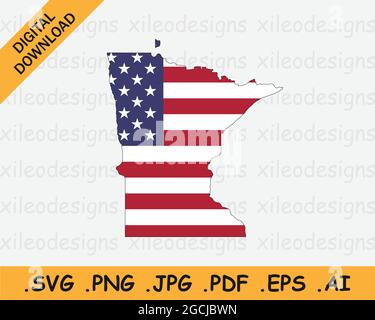 Carte du Minnesota sur drapeau américain. Mn, carte de l'État des États-Unis sur drapeau des États-Unis. Icône EPS Vector Graphic Clipart Illustration de Vecteur