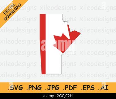 Carte du Manitoba sur drapeau canadien. Carte de la province du MB, CA sur le drapeau du Canada. Icône EPS Vector Graphic Clipart Illustration de Vecteur