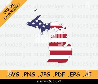 Carte du Michigan sur drapeau américain. MI, carte de l'État des États-Unis sur drapeau américain. Icône EPS Vector Graphic Clipart Illustration de Vecteur