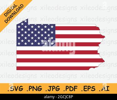 Carte de Pennsylvanie sur le drapeau américain. PA, carte de l'État des États-Unis sur drapeau des États-Unis. Icône EPS Vector Graphic Clipart Illustration de Vecteur