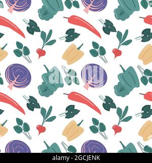 Motif végétal sans couture avec chou rouge, poivre et radis. Arrière-plan vectoriel isolé Illustration de Vecteur