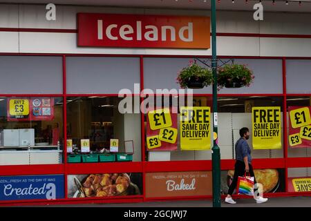 Iceland shop et logo vu Bognor Regis, Royaume-Uni. Banque D'Images