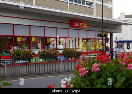 Iceland shop et logo vu Bognor Regis, Royaume-Uni. Banque D'Images