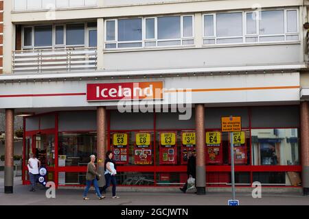 Iceland shop et logo vu Bognor Regis, Royaume-Uni. Banque D'Images