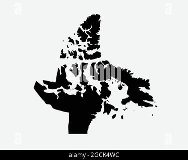 Nunavut Canada carte Silhouette noire. Nu, territoire du Canada façonner la frontière de l'Atlas de géographie. Carte noire isolée sur un arrière-plan blanc. Vecteur EPS Illustration de Vecteur