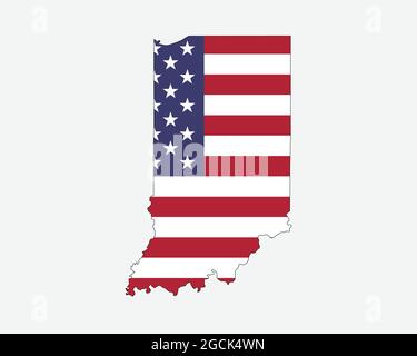 Carte de l'Indiana sur drapeau américain. DANS, carte de l'État des États-Unis sur drapeau des États-Unis. Icône EPS Vector Graphic Clipart Illustration de Vecteur