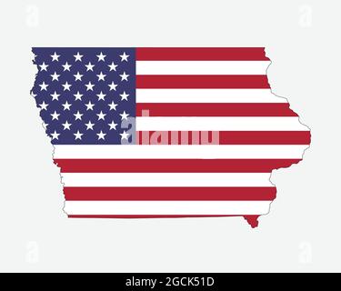 Carte de l'Iowa sur drapeau américain. IA, carte de l'État des États-Unis sur drapeau des États-Unis. Icône EPS Vector Graphic Clipart Illustration de Vecteur