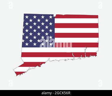 Carte du Connecticut sur drapeau américain. CT, USA State Map on US Flag. Icône EPS Vector Graphic Clipart Illustration de Vecteur