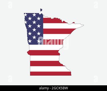 Carte du Minnesota sur drapeau américain. Mn, carte de l'État des États-Unis sur drapeau des États-Unis. Icône EPS Vector Graphic Clipart Illustration de Vecteur