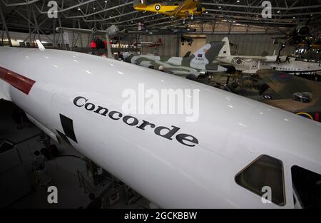 Duxford Imperial War Museum Photographie par Brian Harris 5 août 2021 IMW Duxford, Cambridgeshire Angleterre. Bac/aérospatiale Concorde 101 en démonstration Banque D'Images