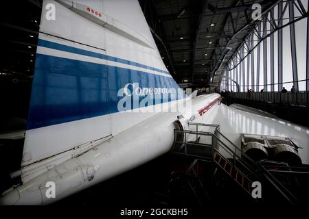 Duxford Imperial War Museum Photographie par Brian Harris 5 août 2021 IMW Duxford, Cambridgeshire Angleterre. Bac/aérospatiale Concorde 101 en démonstration Banque D'Images