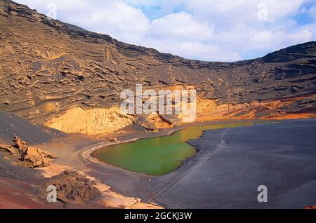 Los Clicos lagon. El Golfo, Lanzarote, îles Canaries, Espagne. Banque D'Images