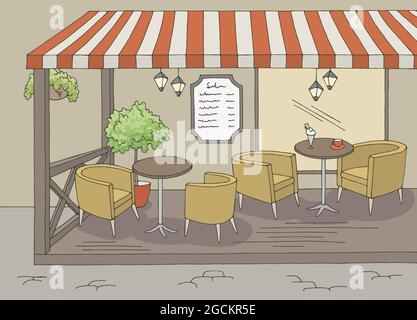 Café terrasse intérieur graphique couleur dessin illustration vecteur Illustration de Vecteur