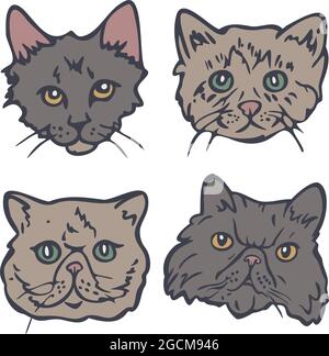 Ensemble d'illustrations vectorielles de faces CATS. Portraits de chats mignons. Illustration de Vecteur