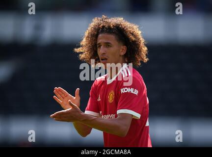 Derby, Royaume-Uni. 18 juillet 2021. Hannibal Mejbri de Man Utd lors du match amical avant la saison 2021/22 entre le comté de Derby et Manchester United au stade IPRO, Derby, Angleterre, le 18 juillet 2021. Photo d'Andy Rowland. Crédit : Prime Media Images/Alamy Live News Banque D'Images