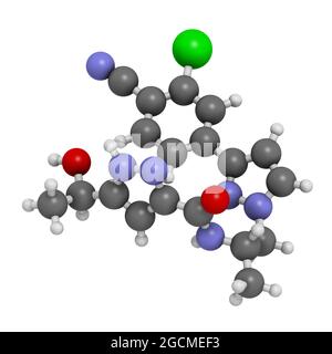 Molécule de médicament pour le cancer de la prostate de Darolutamide. Rendu 3D. Atomes Banque D'Images