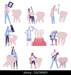 Stomatology orthodontie dentaire soins dentaires personnages de dentiste. Rendez-vous chez le dentiste, kit d'illustrations vectorielles pour les patients de la clinique dentaire. Soins dentaires Illustration de Vecteur