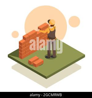 homme de construction mur de briques Illustration de Vecteur