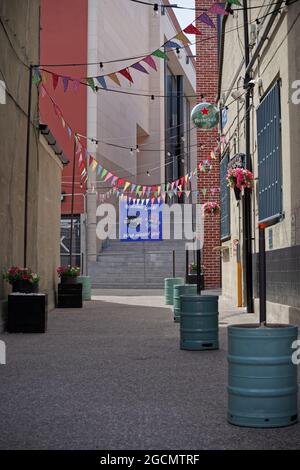 BRAY, IRLANDE - 19 juin 2021 : photo verticale du panneau de bienvenue et des décorations dans la cour du pub « Boomerang Bar » dans la ville de Bray, comté Banque D'Images