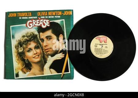 Graisse : le Soundtrack d'origine de l'image de mouvement. Bande-son originale pour le film 1978 Grease on Vinyl record LP. Couverture de l'album Banque D'Images