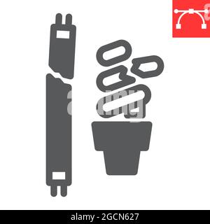 Icône de glyphe de déchets de lampes fluorescentes, recyclage et écologie, icône de vecteur de déchets de lampes, graphiques vectoriels, signe plein de contour modifiable, eps 10 Illustration de Vecteur