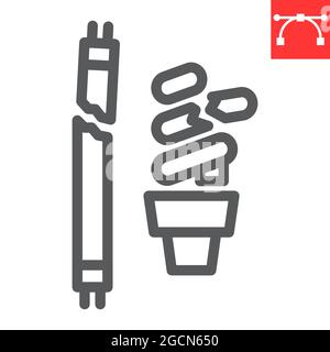 Icône de ligne de déchets de lampe fluorescente, recyclage et écologie, icône de vecteur de déchets de lampe, graphiques vectoriels, signe de contour modifiable de contour, eps 10. Illustration de Vecteur