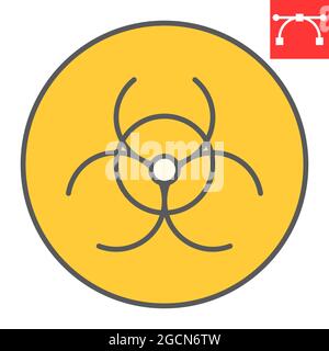 Icône de ligne de couleur de danger biologique, symbole de danger biologique et écologie, icône de vecteur de déchets toxiques, graphiques vectoriels, signe de contour rempli de contour modifiable, eps 10. Illustration de Vecteur