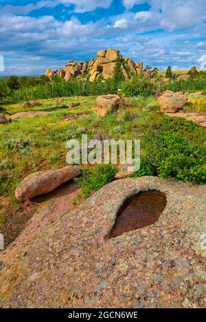 Formationas de rocaille au terrain de jeux de Vedauwoo, Wyoming. Banque D'Images