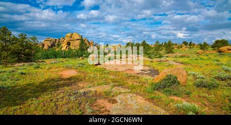 Formationas de rocaille au terrain de jeux de Vedauwoo, Wyoming. Banque D'Images