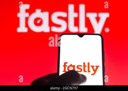 Brésil. 09e août 2021. Dans cette illustration, le logo Fastly affiché sur un smartphone. Crédit : SOPA Images Limited/Alamy Live News Banque D'Images