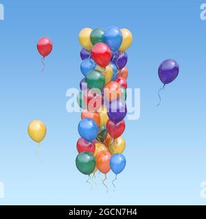 Lettre I des ballons dans le ciel. Lettre de texte pour les vacances, l'anniversaire, la fête. illustration 3d Banque D'Images