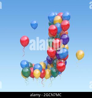 Lettre J des ballons dans le ciel. Lettre de texte pour les vacances, l'anniversaire, la fête. illustration 3d Banque D'Images