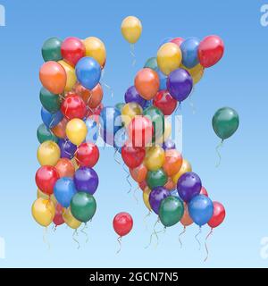 Lettre K des ballons dans le ciel. Lettre de texte pour les vacances, l'anniversaire, la fête. illustration 3d Banque D'Images