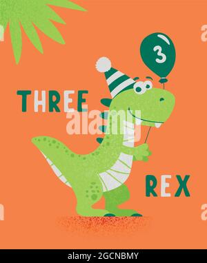 Dinosaure Tirannosaur trois Rex. Dessin animé Tirex. Carte d'anniversaire pour un enfant de trois ans. Motif vectoriel mignon et amusant dessin animé Dinosaur Illustration de Vecteur