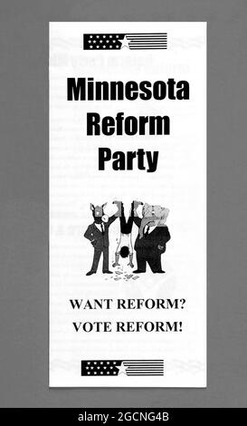 Brochure des années 1990 pour le tiers politique Minnesota Reform Party USA Banque D'Images