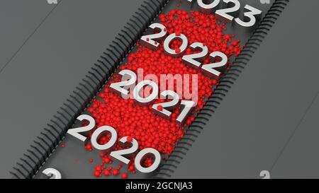 Chronologie avec l'année 2020 pleine de virus - rendu 3D Banque D'Images