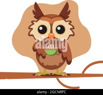 Dessin animé kawaii d'un hibou de la saison d'automne Illustration de Vecteur