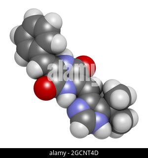 Molécule de médicament anticancéreux Plinabuline. Rendu 3D. Les atomes sont réprime Banque D'Images