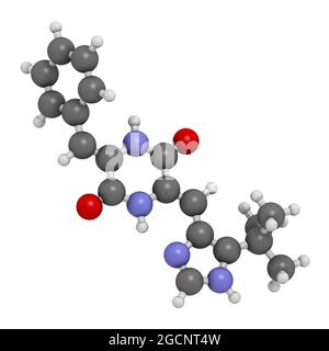 Molécule de médicament anticancéreux Plinabuline. Rendu 3D. Les atomes sont réprime Banque D'Images