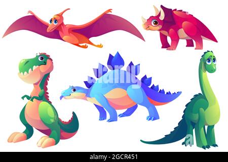 Ensemble de dessins animés dinosaures animaux préhistoriques. Illustration de Vecteur