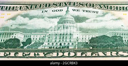 Gros plan sur un billet de 50 dollars américains. Gros plan de cinquante dollars américains note. Le dollar AMÉRICAIN est la monnaie mondiale. Portrait de Ulysses Grant sur le fr Banque D'Images