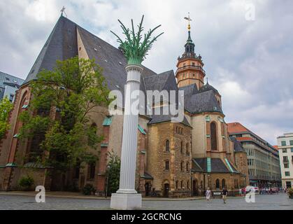 L'église Nikolai ou Nikolaikirche dans la ville de Leipzig, en Allemagne. Le lieu où la révolution pacifique en Allemagne de l'est ou RDA, commence en 1989. J Banque D'Images